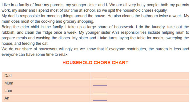 2   Read the text about Lam's family below and complete the chore chart