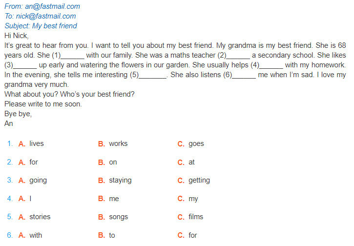 tieng-anh-lop-6-moi.Review-1.Unit-1,-2,-3.Skills.1. Choose A, B, or C for each blank in the e-mail below
