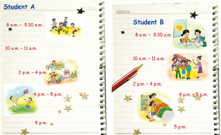 tieng-anh-lop-6-moi.Unit-3.Looking-Back.5. Student A looks at the schedule on this page. Student B looks at the schedule on the next page